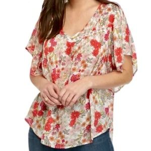 Democracy Floral Butterfly Sleeve Bohemian Style Blouse -NWT